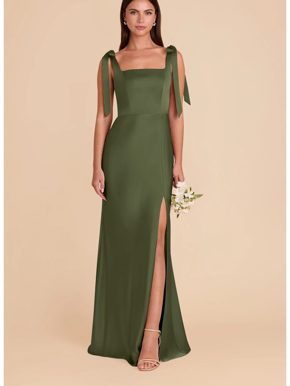 Birdy Grey Olive Green Tie-Strap Maxi Gown